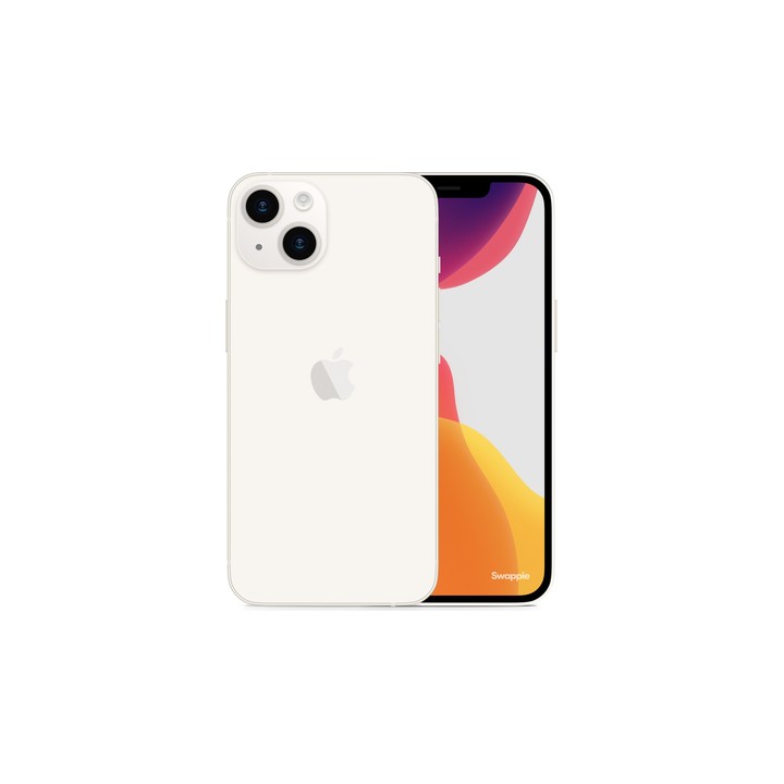 iPhone 14 128GB Blanco Reacondicionado - vista trasera y pantalla encendida