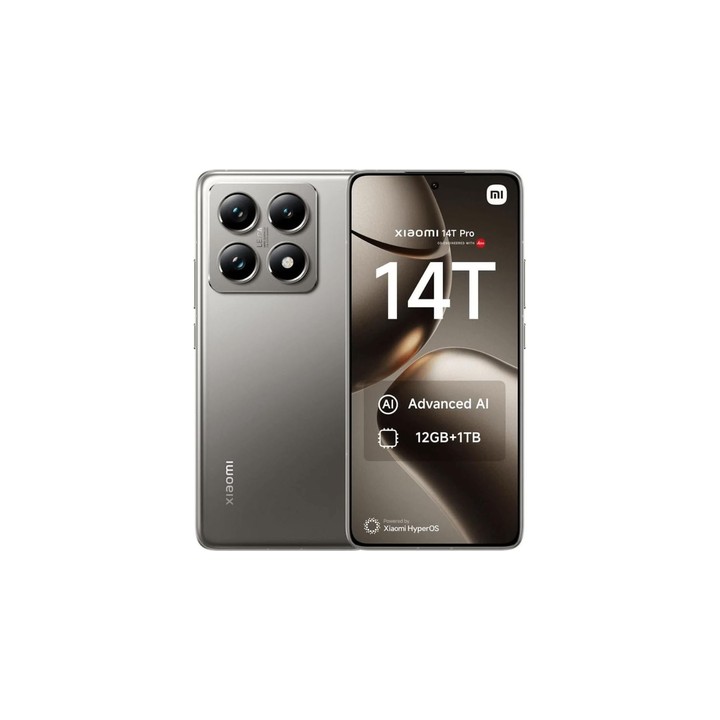 Xiaomi 14T Pro 1TB Titanio Gris - vista trasera y frontal