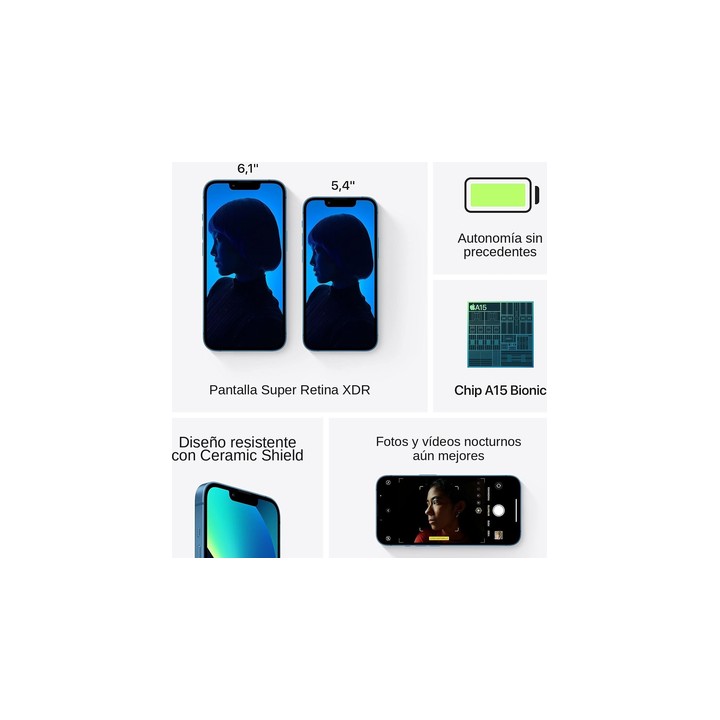 iPhone 13 128GB Azul Reacondicionado - pantalla, chip A15 Bionic y Ceramic Shield