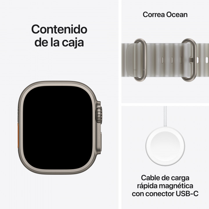 Apple Watch Ultra 4 GPS + Cellular 49mm Titanio Natural Ocean Gris — vista de catálogo; imagen ilustrativa