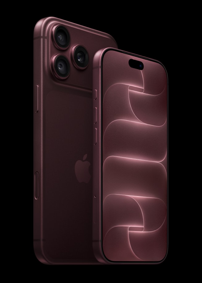 Composición de iPhone 18 Pro y iPhone 18 Pro Max en burdeos